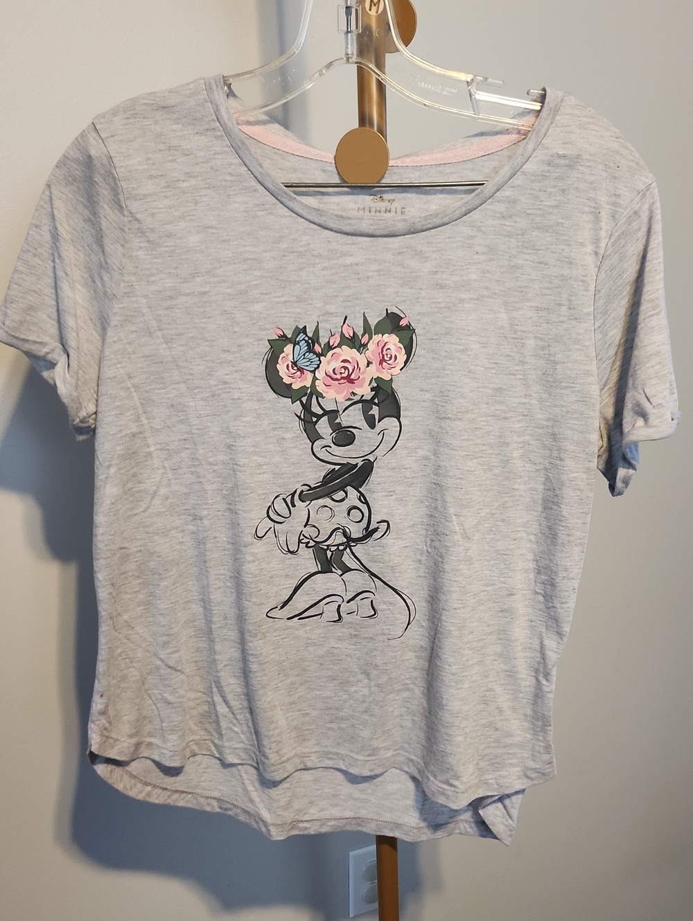 Gray Minnie Mouse Tee with Floral Crown